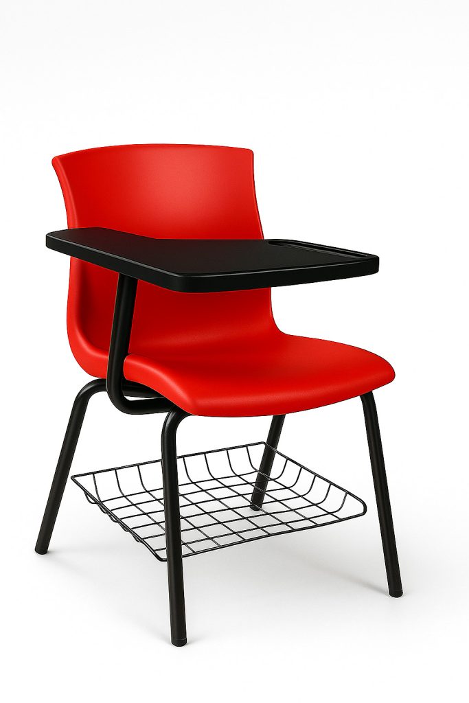 صندلی دانشجویی دسته‌دار میز شو با پایه فلزی – مناسب فضاهای آموزشی پرتردد