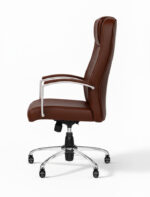 حرید صندلی مدیریتی ارگونومیک چرم با پشتی بلند و پایه کروم چرخ‌دار