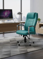 حرید صندلی مدیریتی ارگونومیک چرم با پشتی بلند و پایه کروم چرخ‌دار