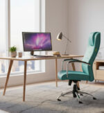 حرید صندلی مدیریتی ارگونومیک چرم با پشتی بلند و پایه کروم چرخ‌دار