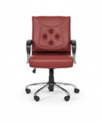 صندلی کارمندی چرم چرخ‌دار با دوخت طراحی شده و دکمه‌دوزی پشتی