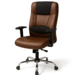صندلی کارمندی ارگونومیک چرخ‌دار با پشتی بلند و روکش چرم
