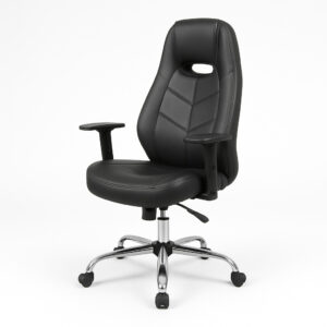 صندلی گیمینگ ارگونومیک با پشتی بلند، چرخ گردان و جک تنظیم ارتفاع، دارای روکش چرم مقاوم؛ مناسب گیمرها و استودیوهای تولید محتوا.