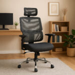 صندلی مدیریتی ارگونومیک توری – چرخ‌دار، مکانیزم بالابر و پشتی طبی